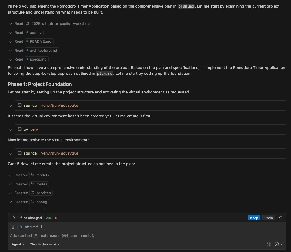 Agent mode implementing code changes automatically