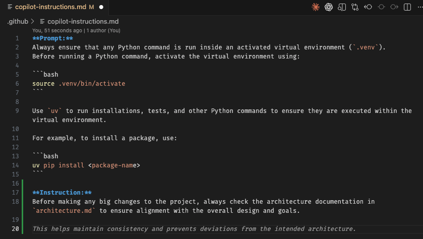 Custom instructions file