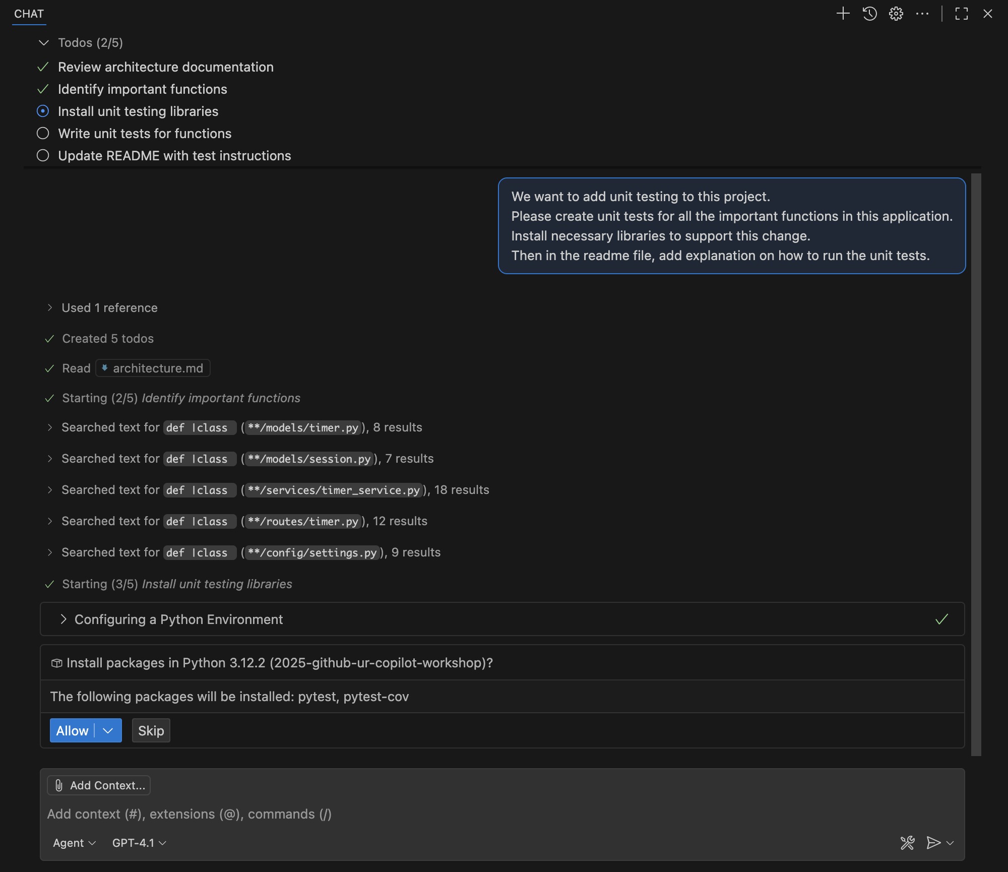 Copilot creating unit tests