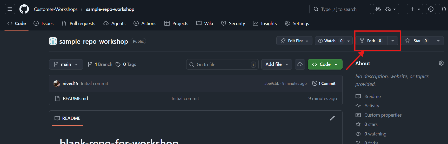 Click Fork button in the GitHub repository header